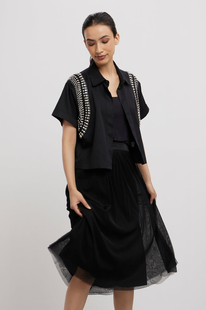 BLACK SWAROVSKI CROP JACKET - PALLAVI SWADI  