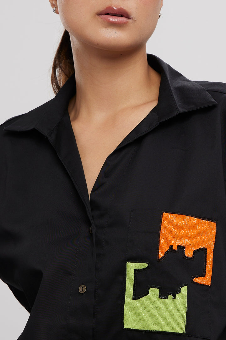 Black Puzzle Pop Embroidered Shirt - PALLAVI SWADI  