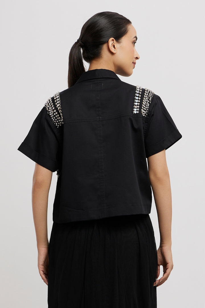 BLACK SWAROVSKI CROP JACKET - PALLAVI SWADI  