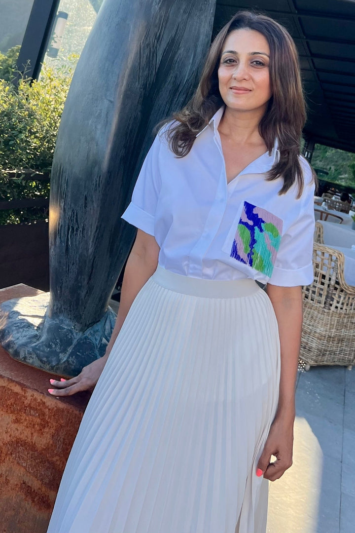 White Fringe Pocket Shirt