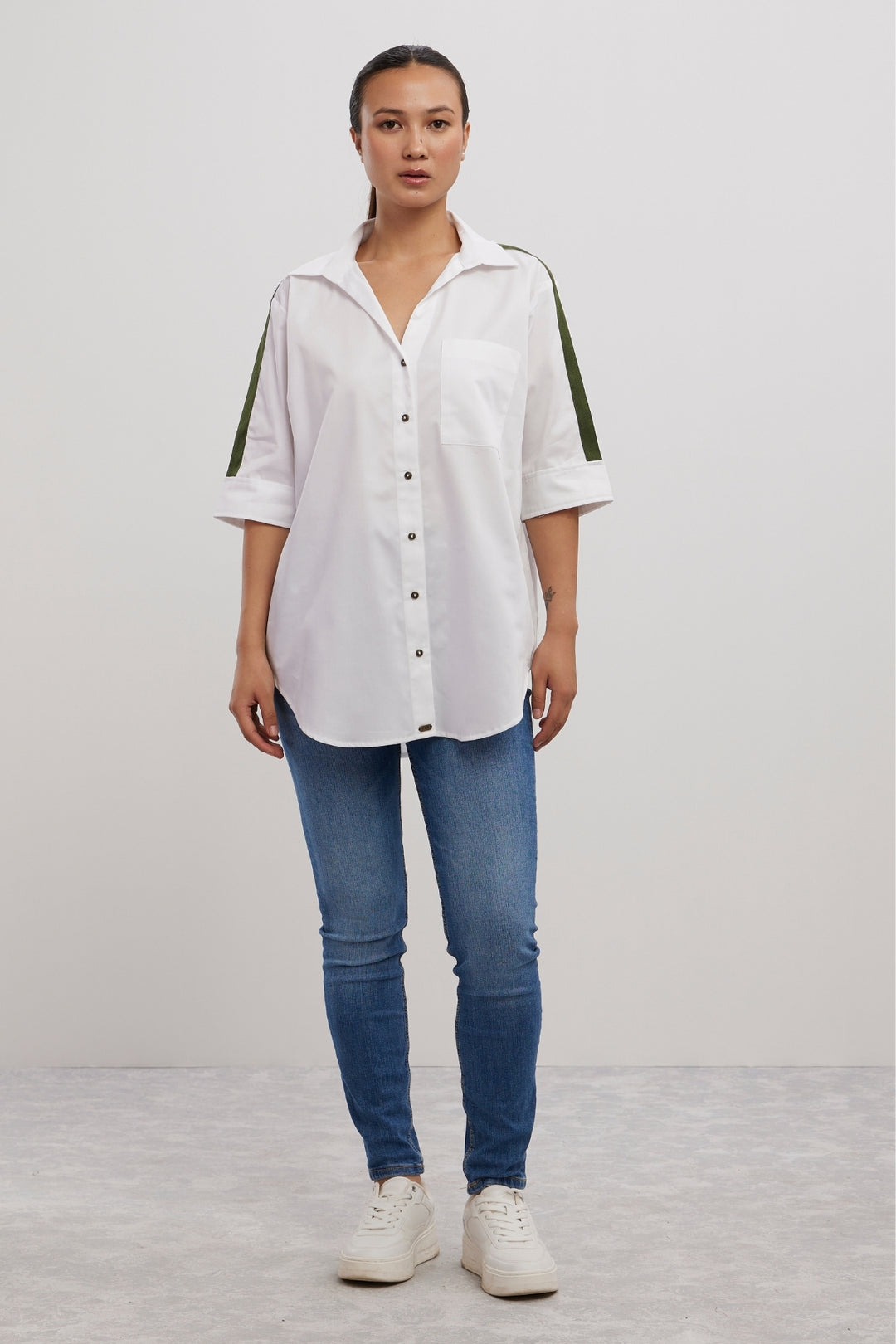 WHITE OLIVE RIBBON SHIRT - PALLAVI SWADI  