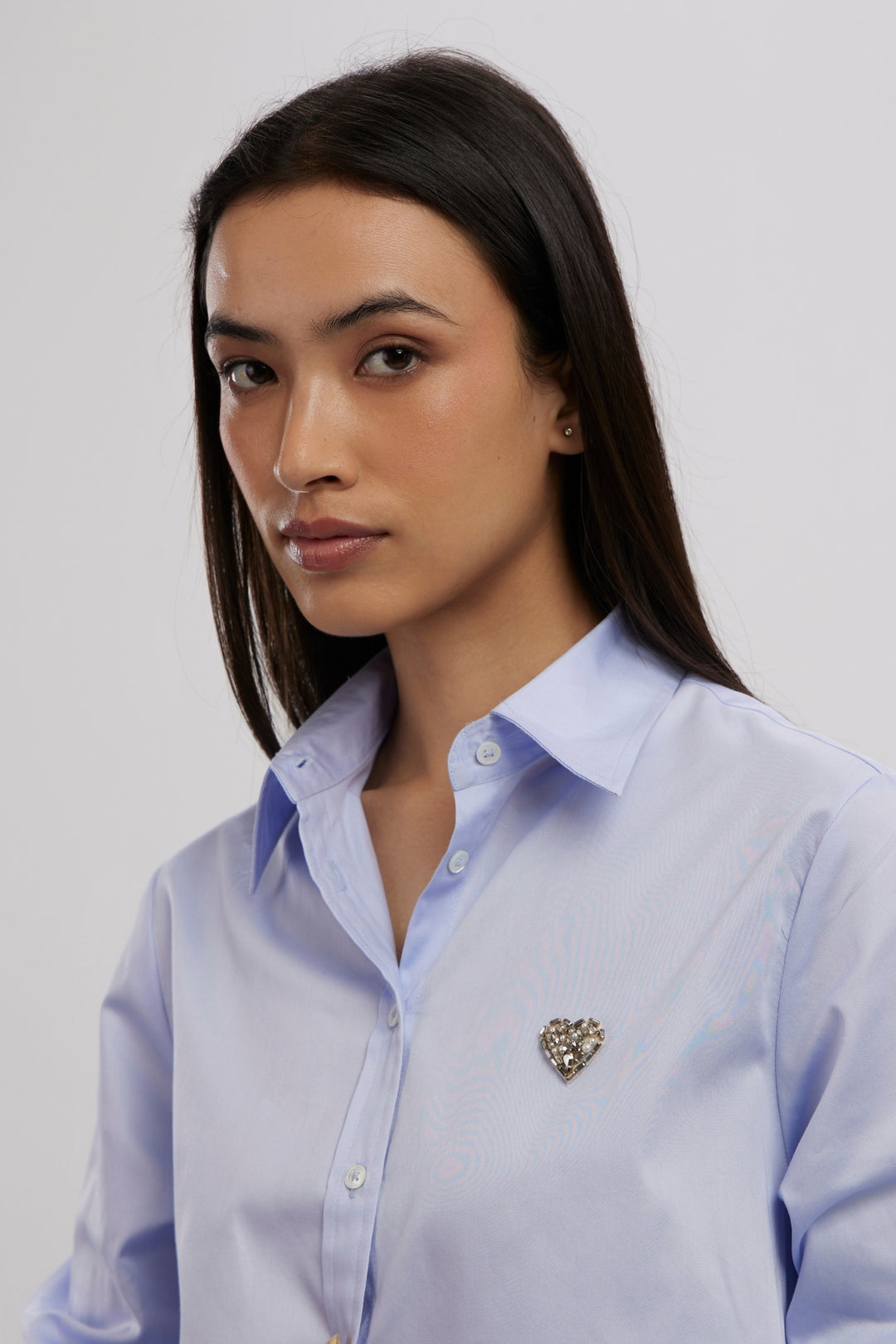 SKY BLUE SWAROVSKI HEART CROP SHIRT - PALLAVI SWADI  