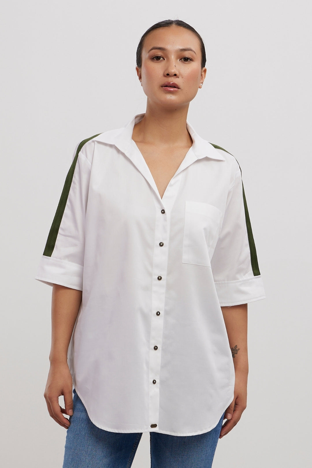 WHITE OLIVE RIBBON SHIRT - PALLAVI SWADI  