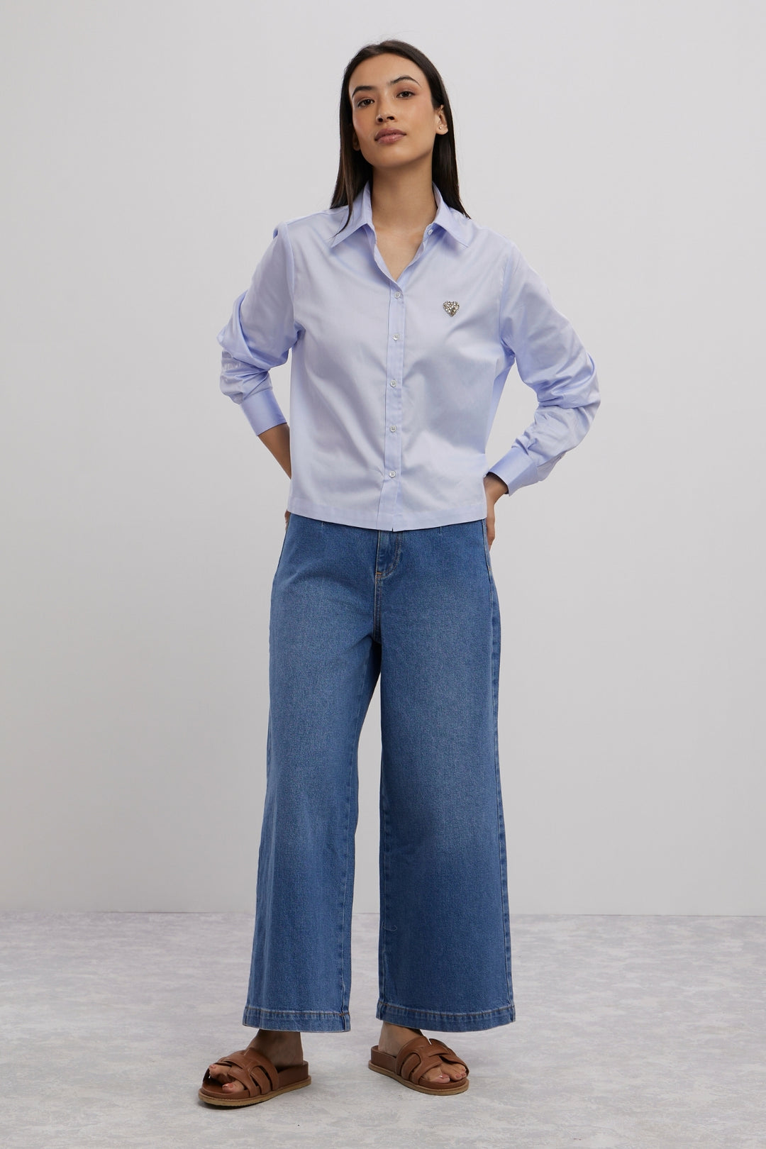 SKY BLUE SWAROVSKI HEART CROP SHIRT - PALLAVI SWADI  