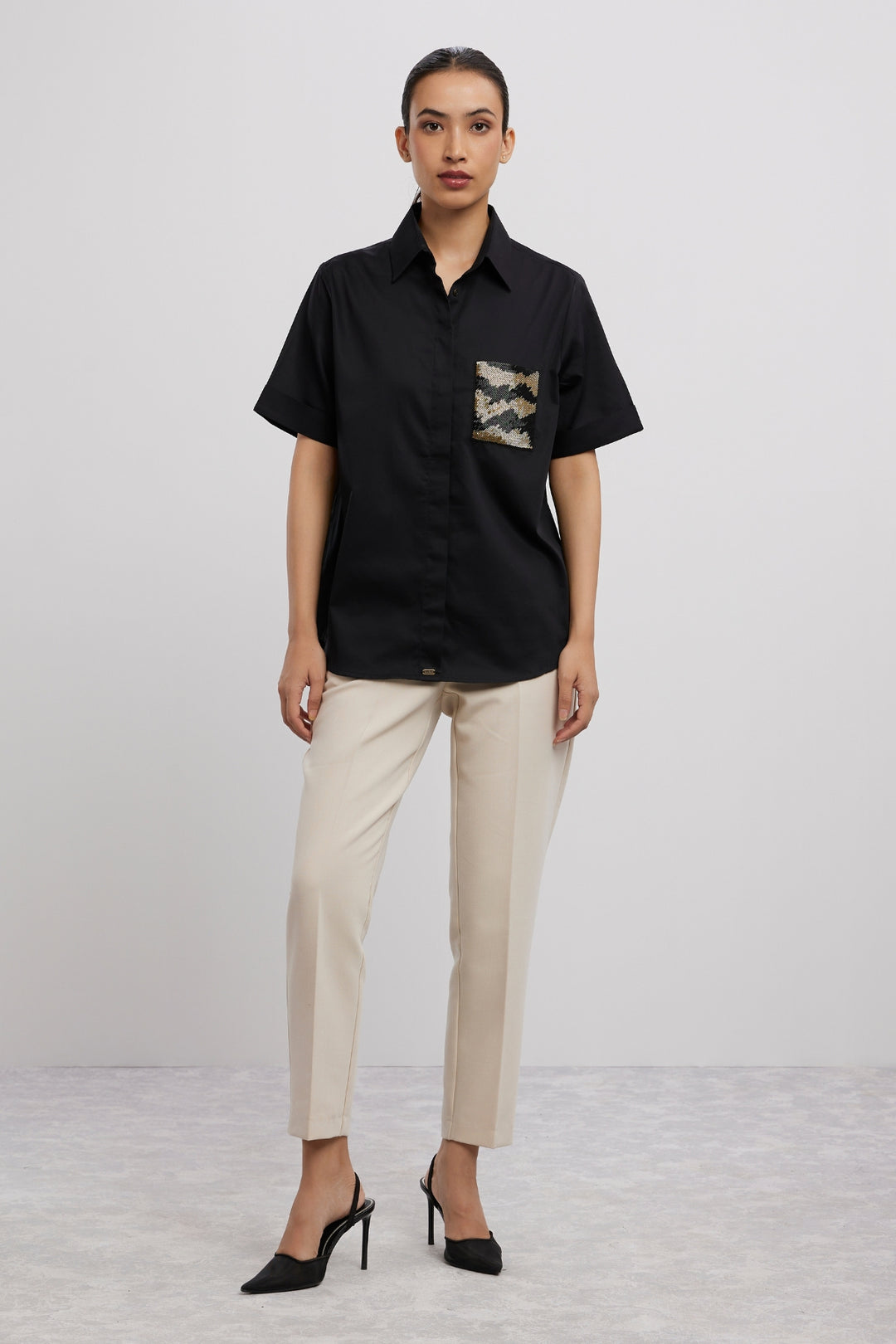Black Metallic Gold Shirt - PALLAVI SWADI  