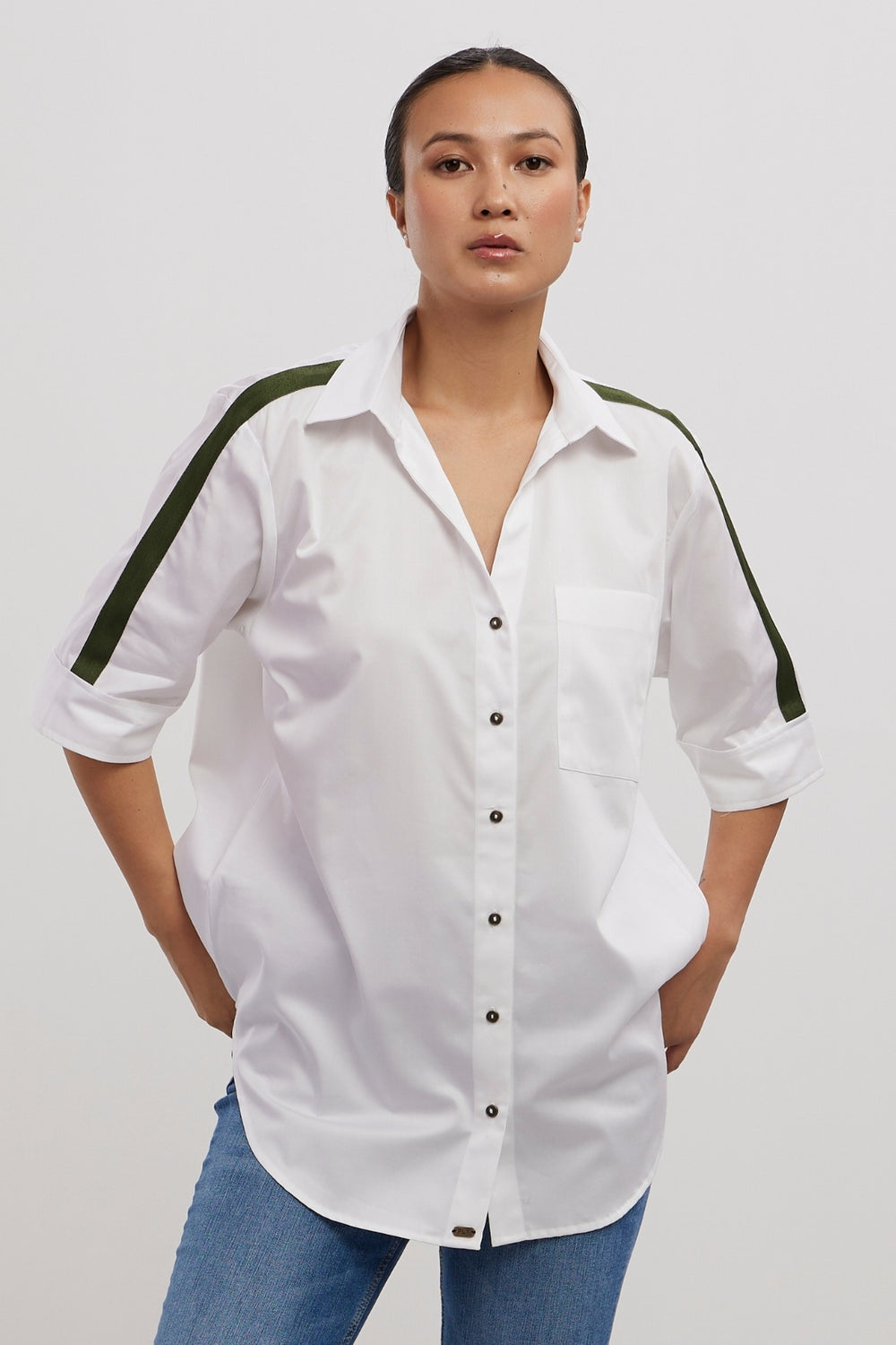 WHITE OLIVE RIBBON SHIRT - PALLAVI SWADI  