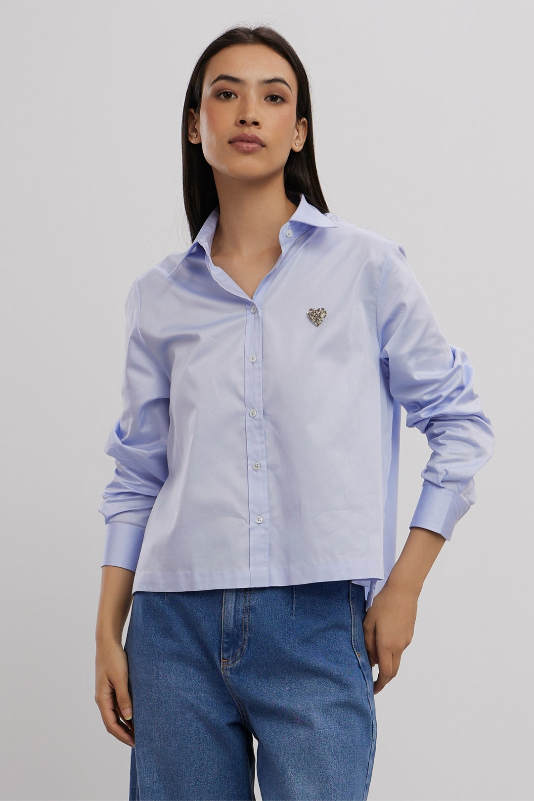 SKY BLUE SWAROVSKI HEART CROP SHIRT - PALLAVI SWADI  