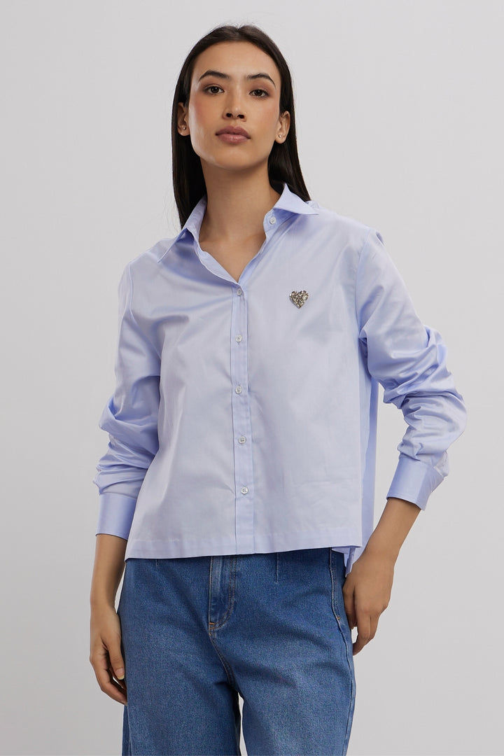 SKY BLUE SWAROVSKI HEART CROP SHIRT - PALLAVI SWADI  
