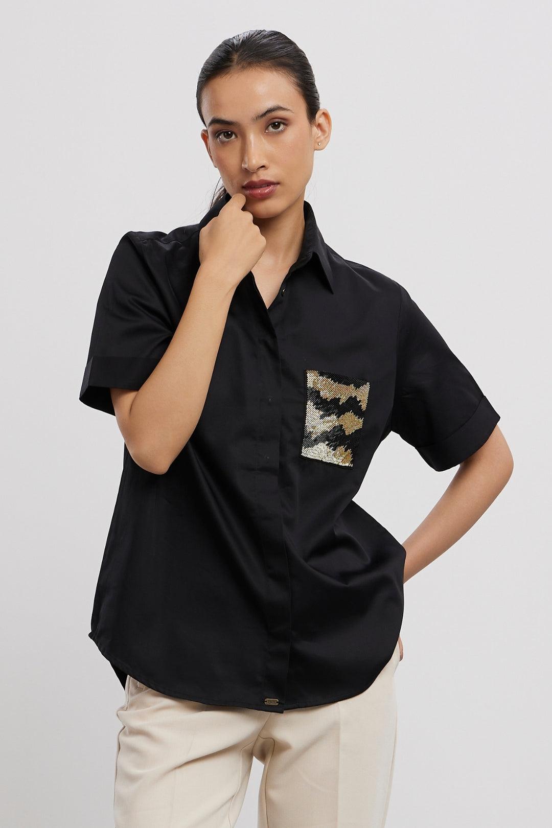 Black Metallic Gold Shirt - PALLAVI SWADI  
