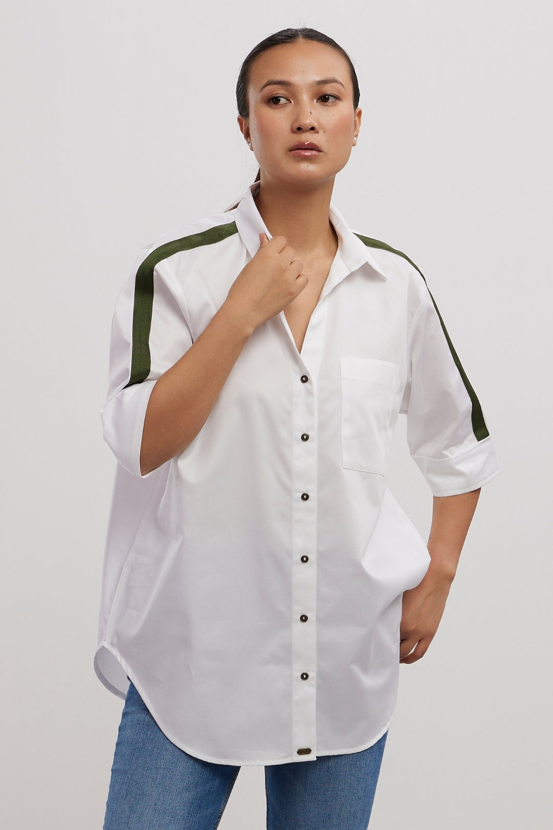 WHITE OLIVE RIBBON SHIRT - PALLAVI SWADI  
