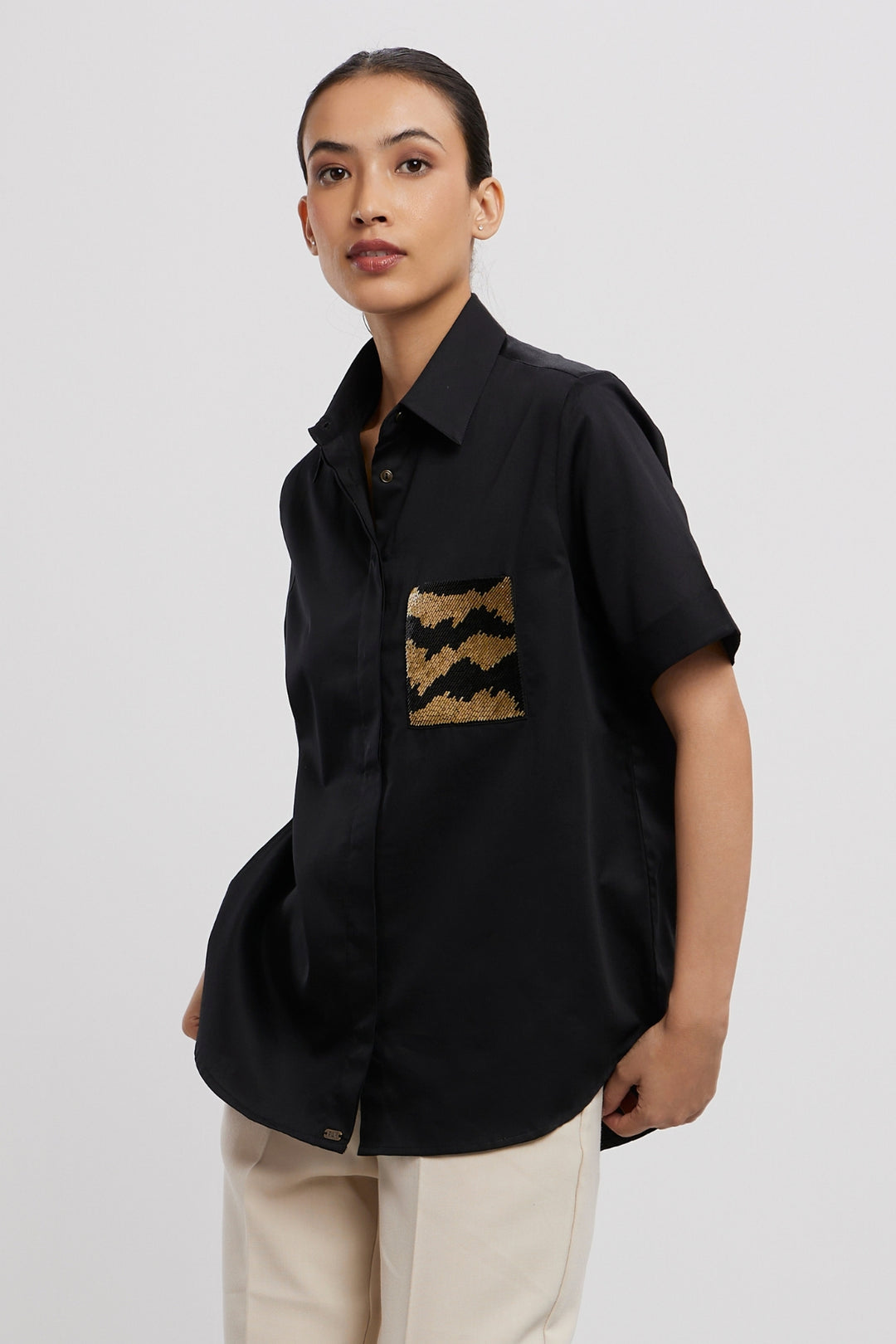 Black Metallic Gold Shirt - PALLAVI SWADI  