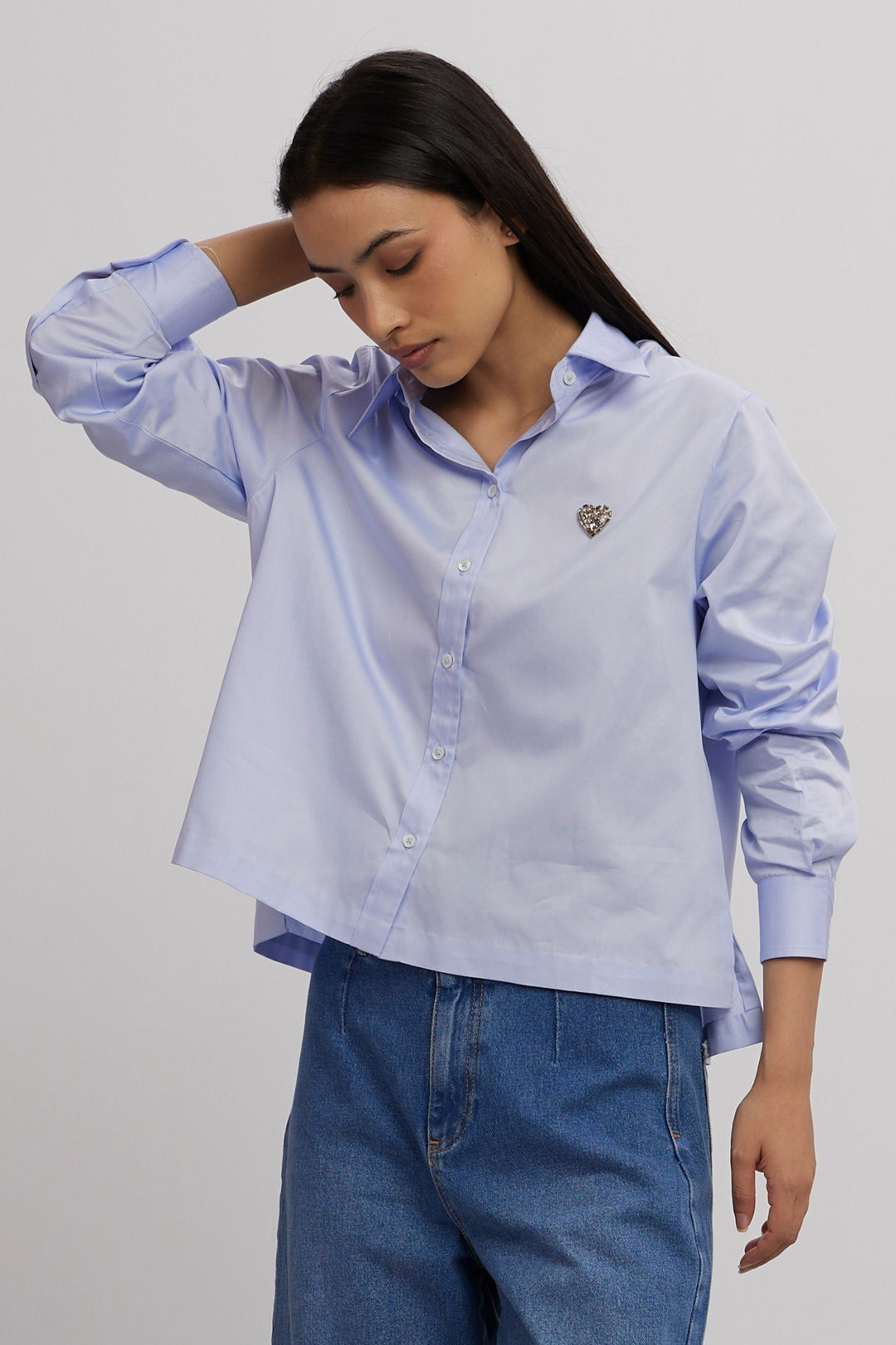 SKY BLUE SWAROVSKI HEART CROP SHIRT - PALLAVI SWADI  