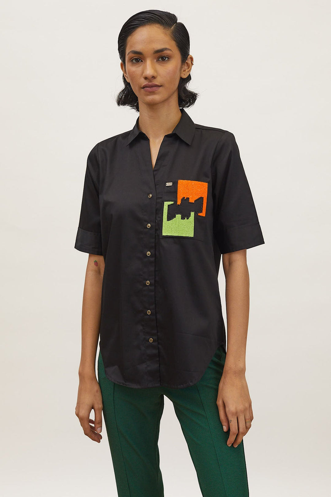 Black Puzzle Pop Embroidered Shirt