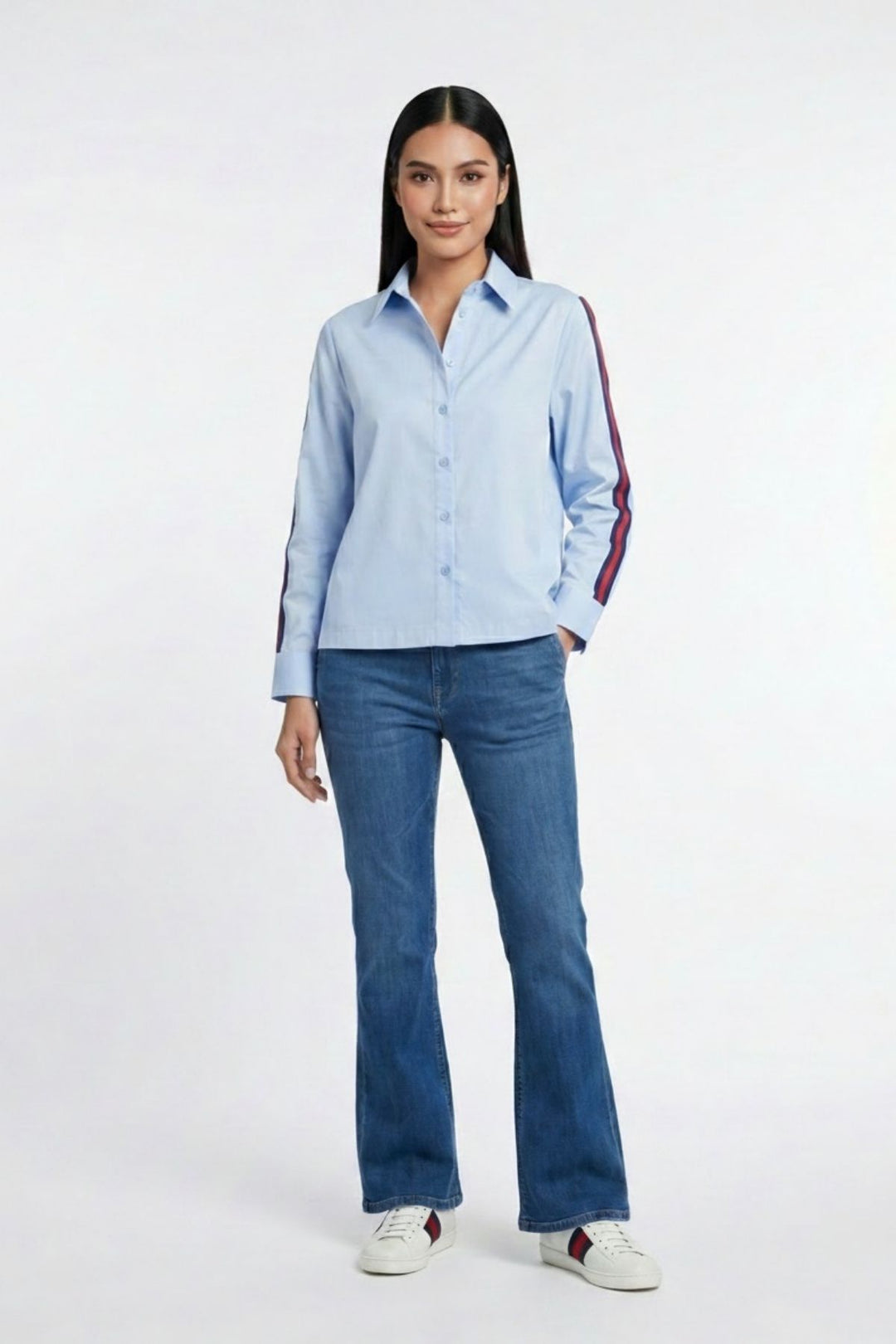 Sky Blue Ribbon Crop Shirt