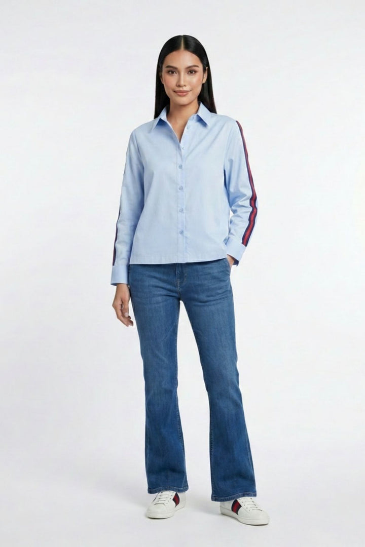 Sky Blue Ribbon Crop Shirt