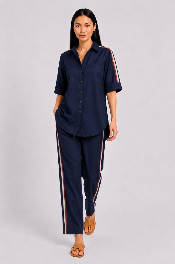 Navy-Blue Ribbon Pant Set