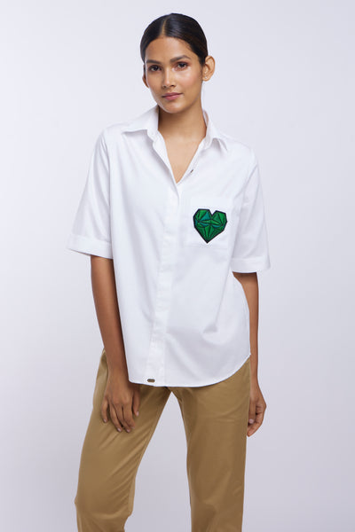 Emerald Geometric Heart White Shirt