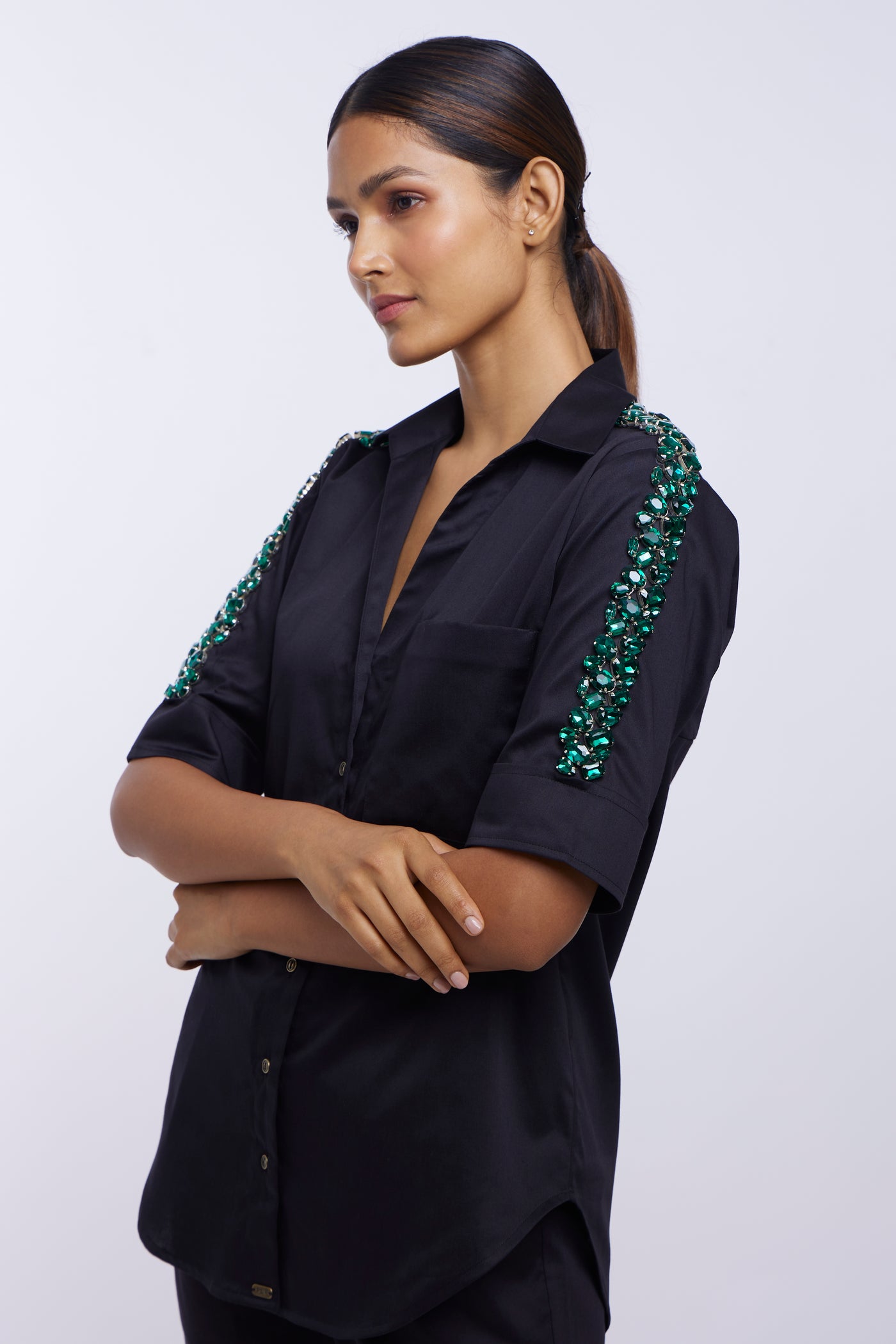 Black Emerald Swarovski Ribbon Shirt