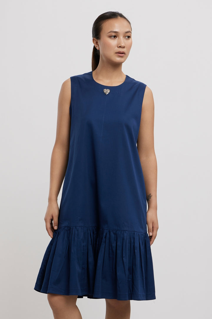 MIDNIGHT BLUE BABY SWAROVSKI HEART FRILL DRESS - PALLAVI SWADI  