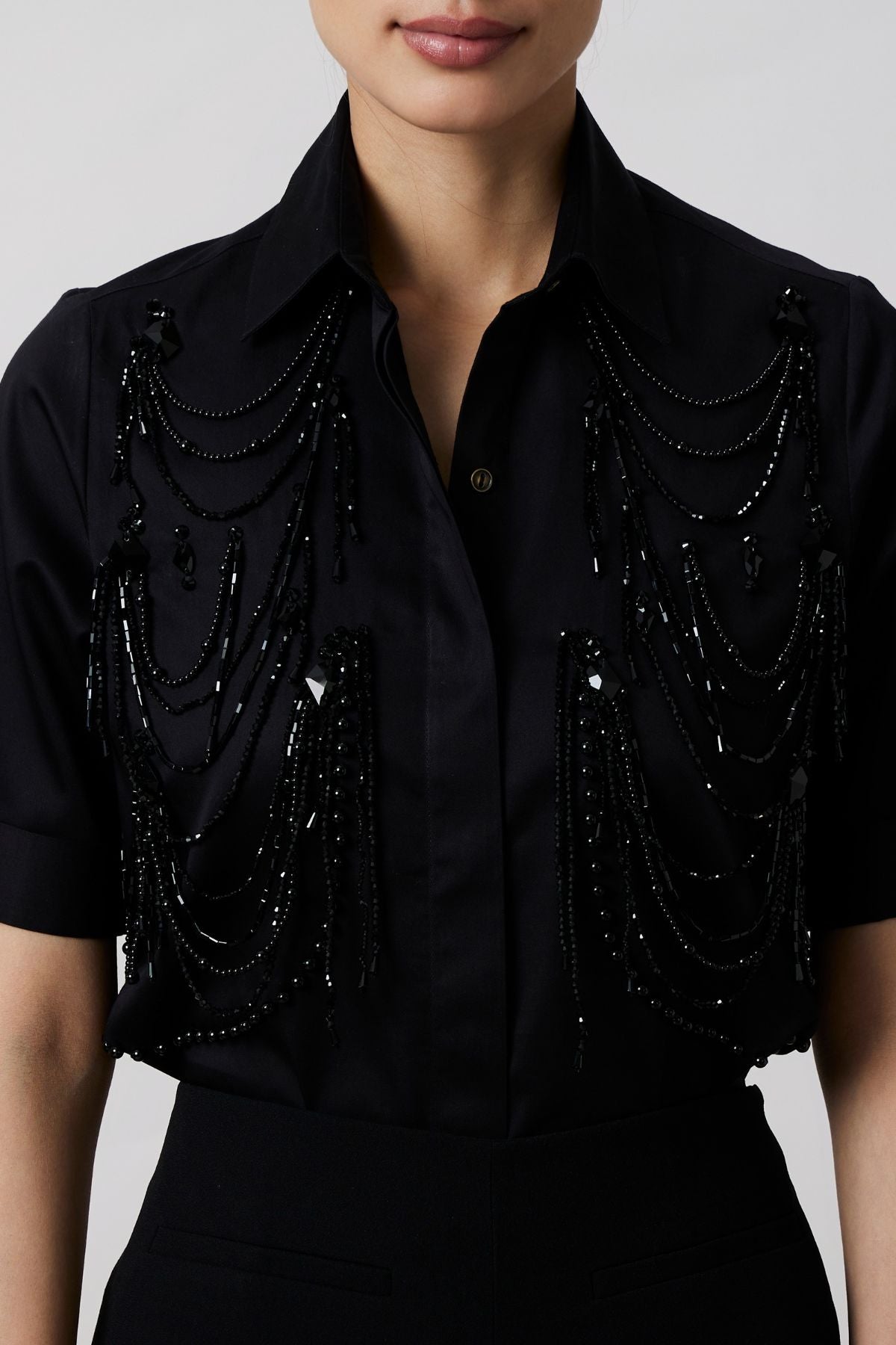 Black Fringe Panel Shirt