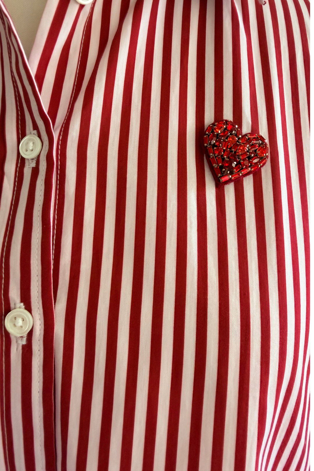 Red Crystal Heart Stripe Crop Shirt
