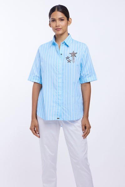 Blue Stripe Star Fringe Shirt