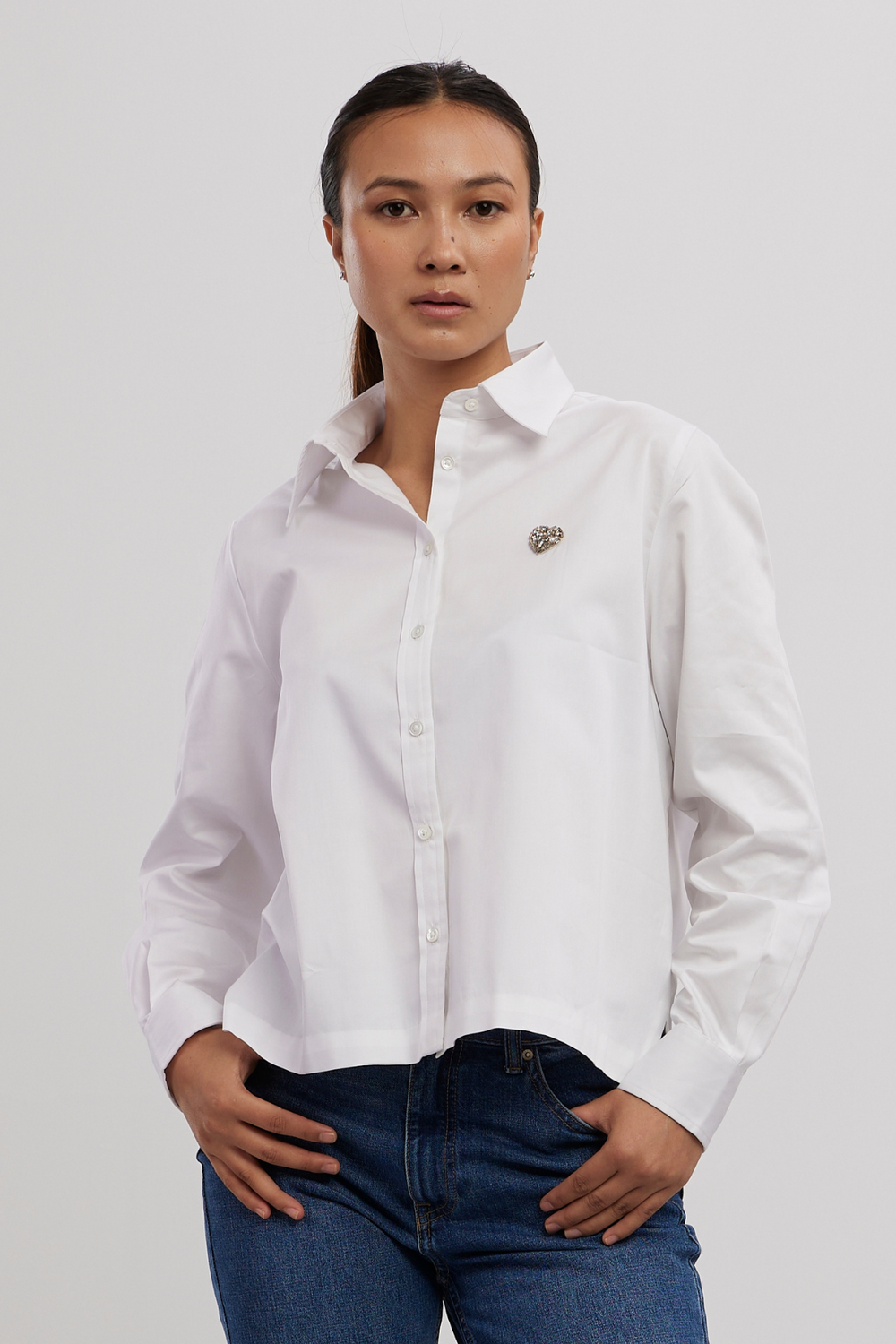 White Swarovski Heart Crop Shirt - PALLAVI SWADI  