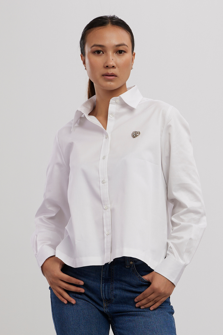 White Swarovski Heart Crop Shirt - PALLAVI SWADI  