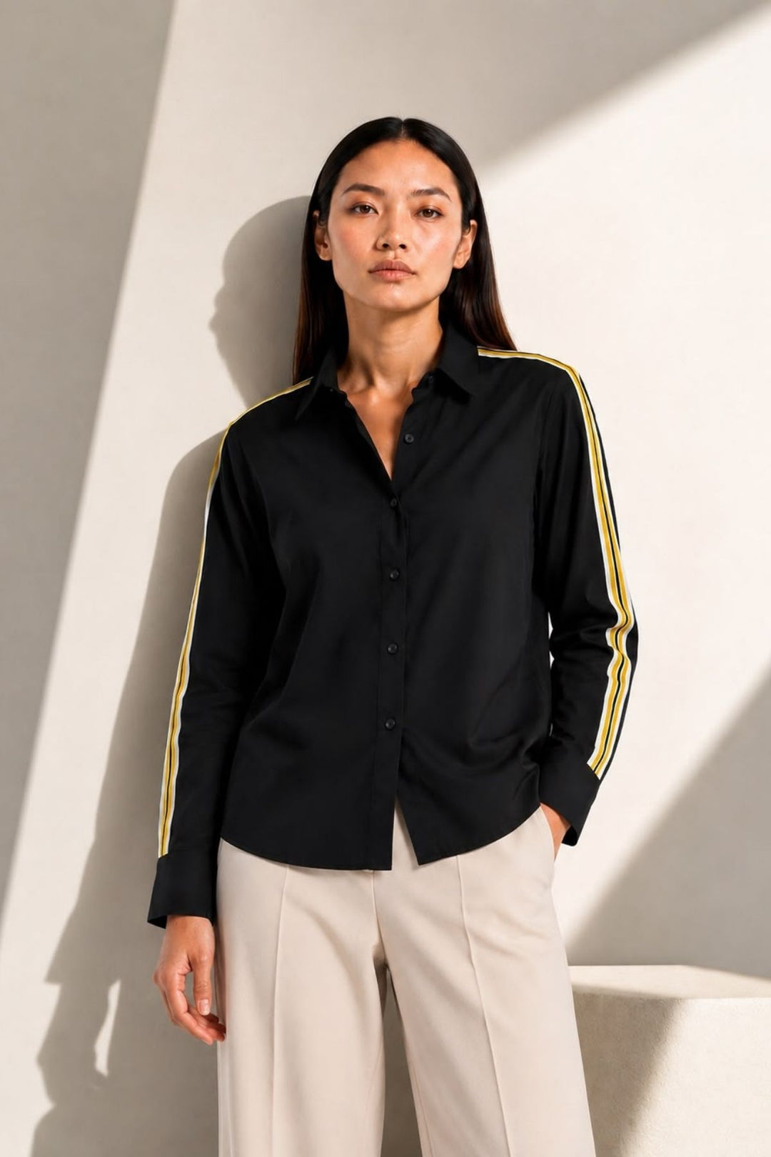 Black Ribbon Crop Shirt