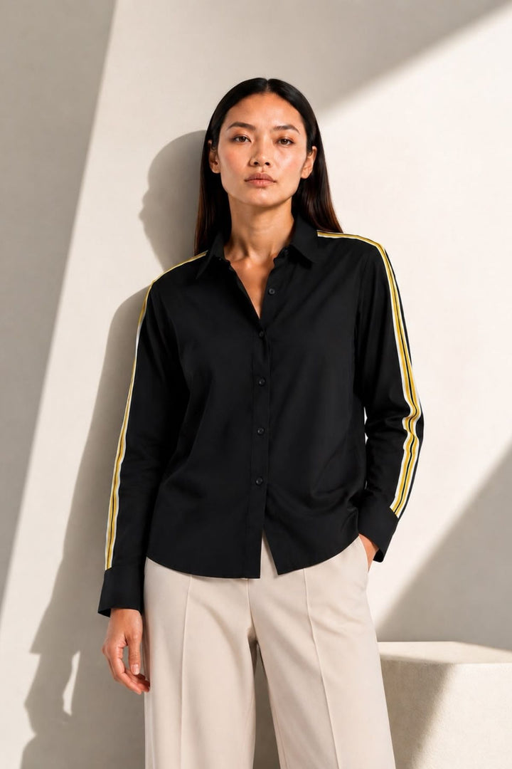 Black Ribbon Crop Shirt