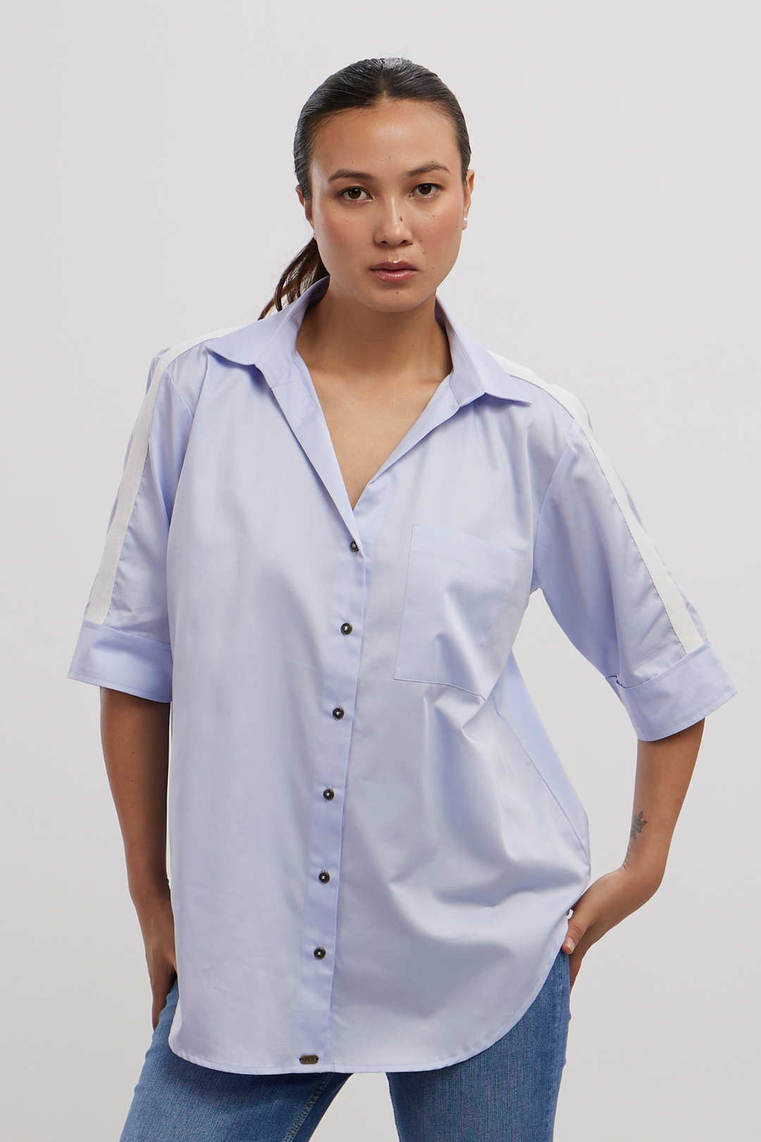 SKY BLUE WHITE RIBBON SHIRT - PALLAVI SWADI  