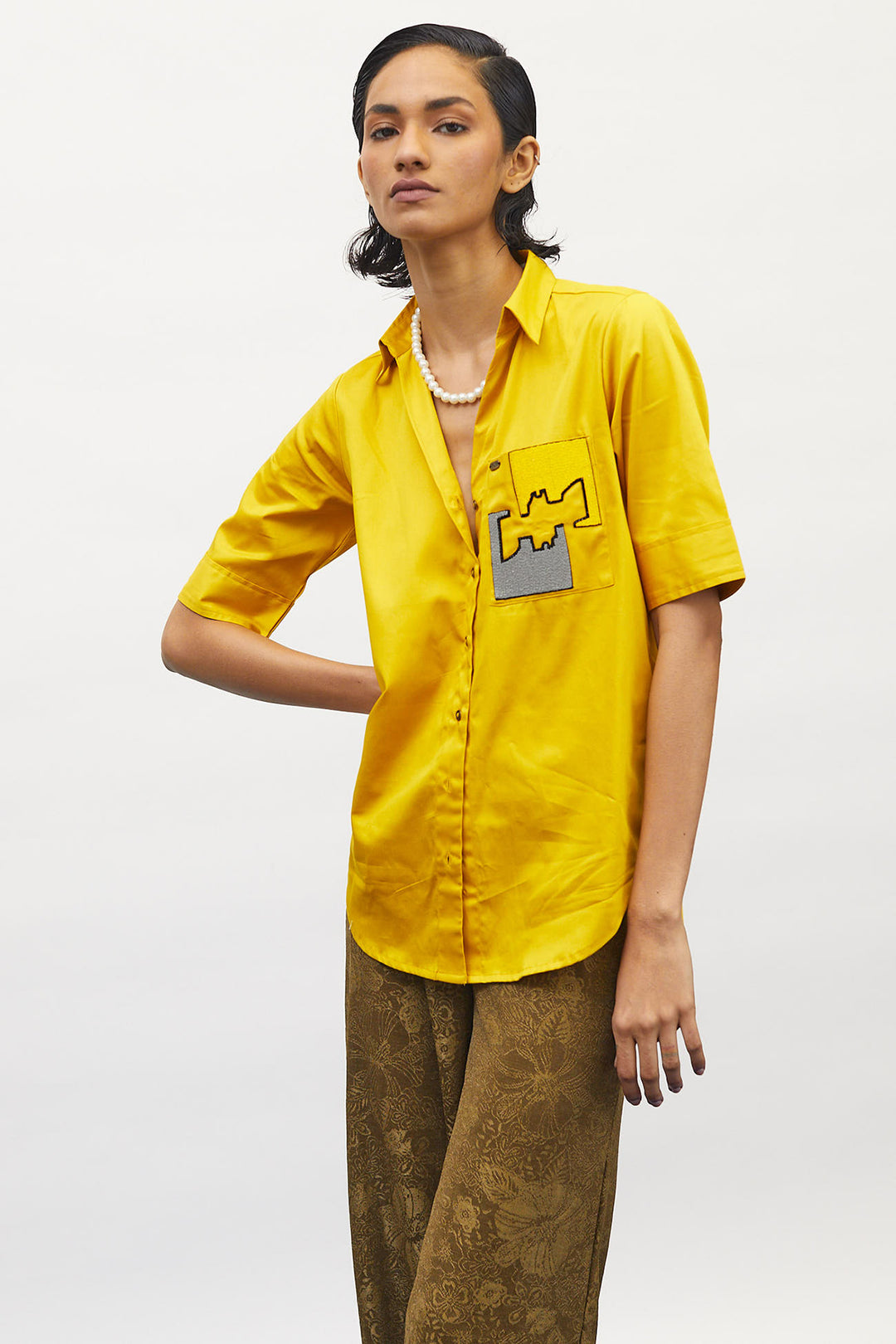 Canary Puzzle Pop Embroidered Shirt