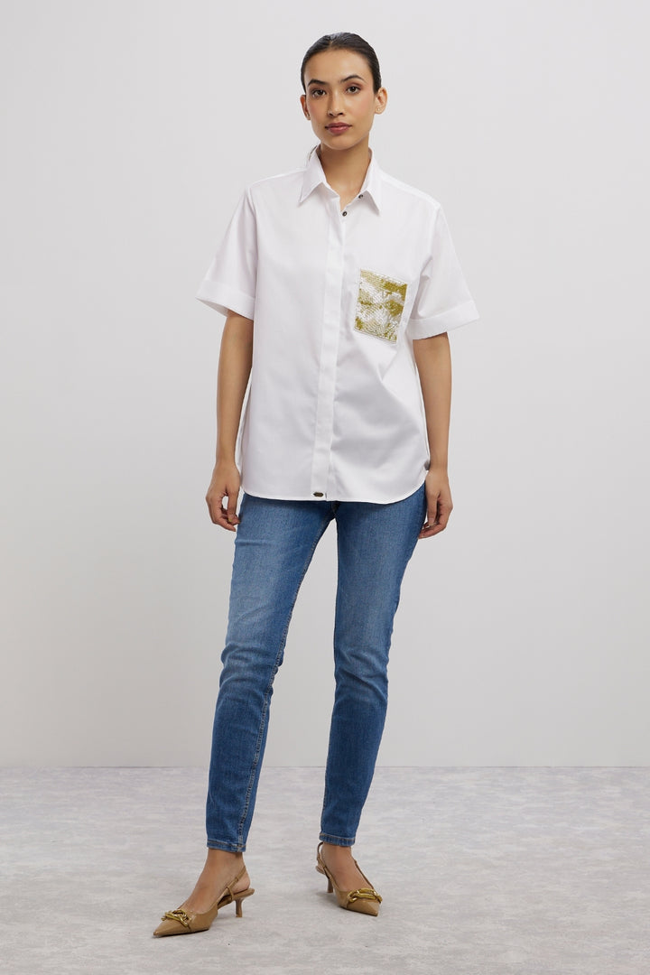 White Metallic Gold Shirt - PALLAVI SWADI  