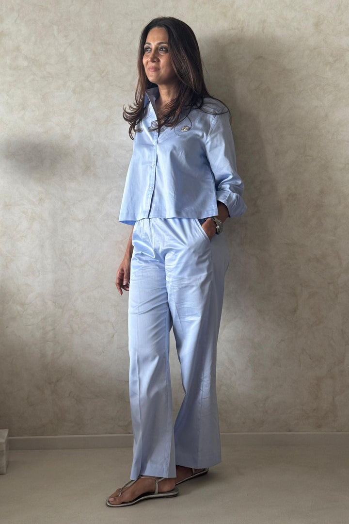 Sky Blue Swarovski Heart Crop Pant Set