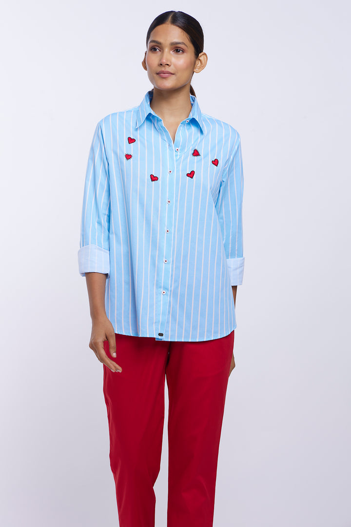 Blue Stripe Red Heart Shirt