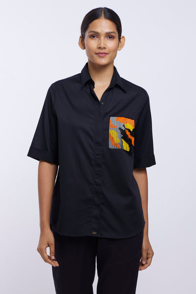 Black Fringe Pocket Shirt