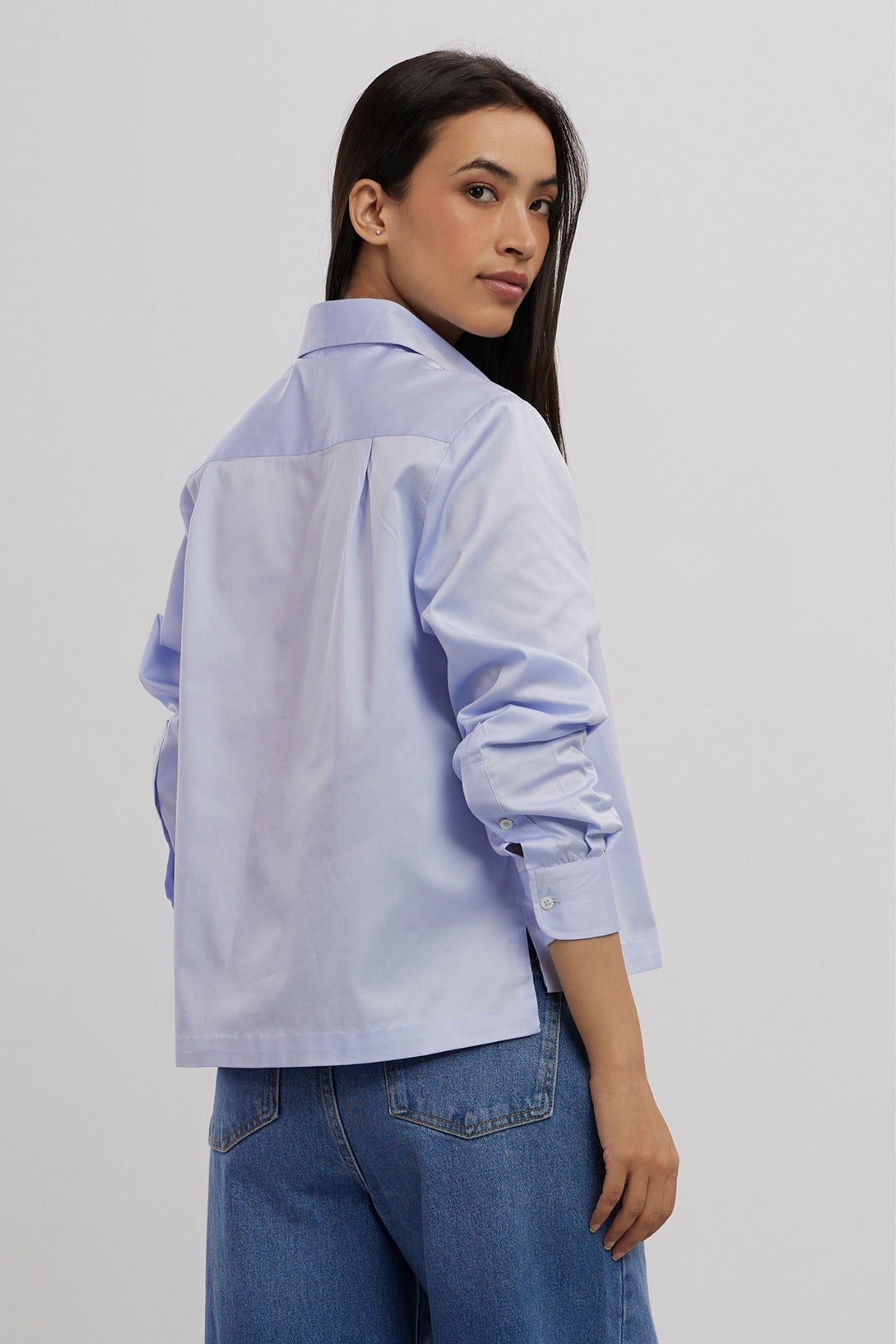 SKY BLUE SWAROVSKI HEART CROP SHIRT - PALLAVI SWADI  