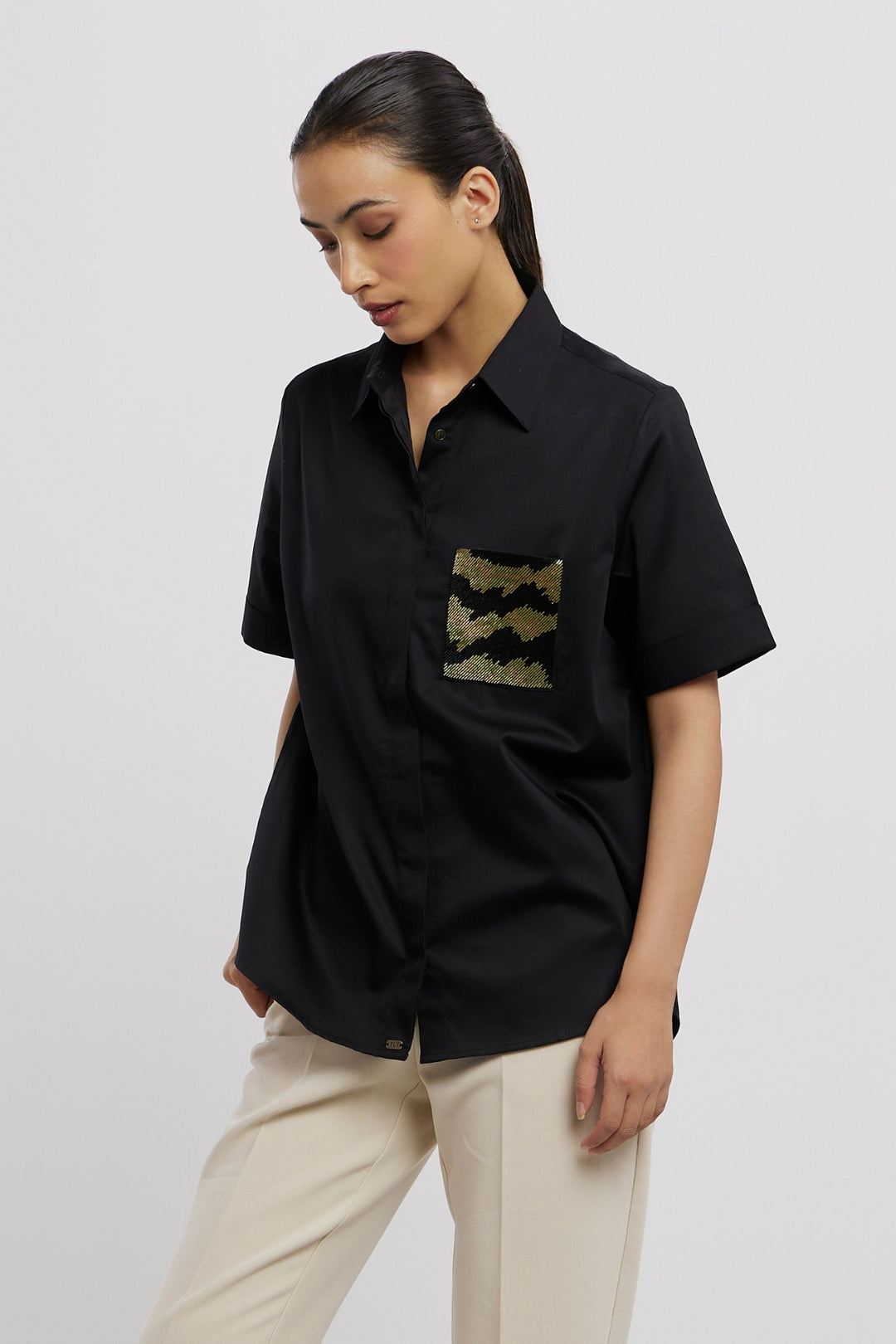 Black Metallic Gold Shirt - PALLAVI SWADI  