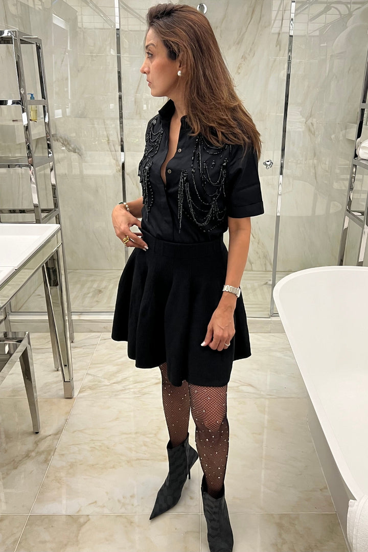 Black Fringe Panel Shirt