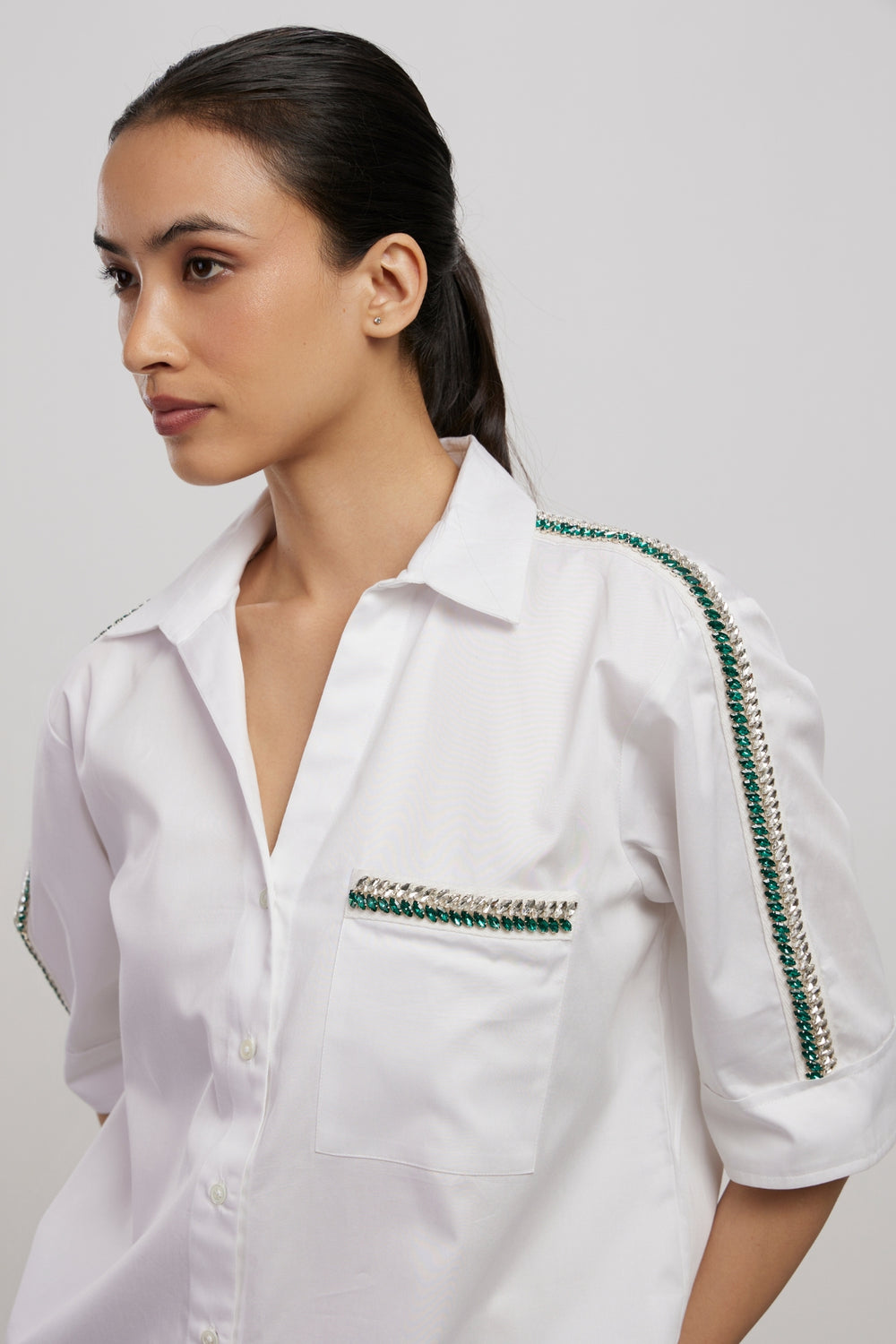 EMERALD Crystal RIBBON POCKET SHIRT - PALLAVI SWADI  