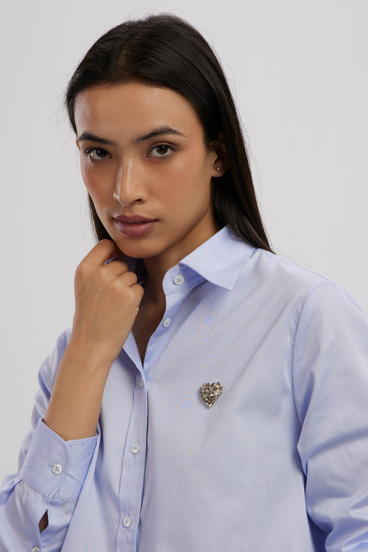 SKY BLUE SWAROVSKI HEART CROP SHIRT WITH LOOSE PANTS - PALLAVI SWADI  