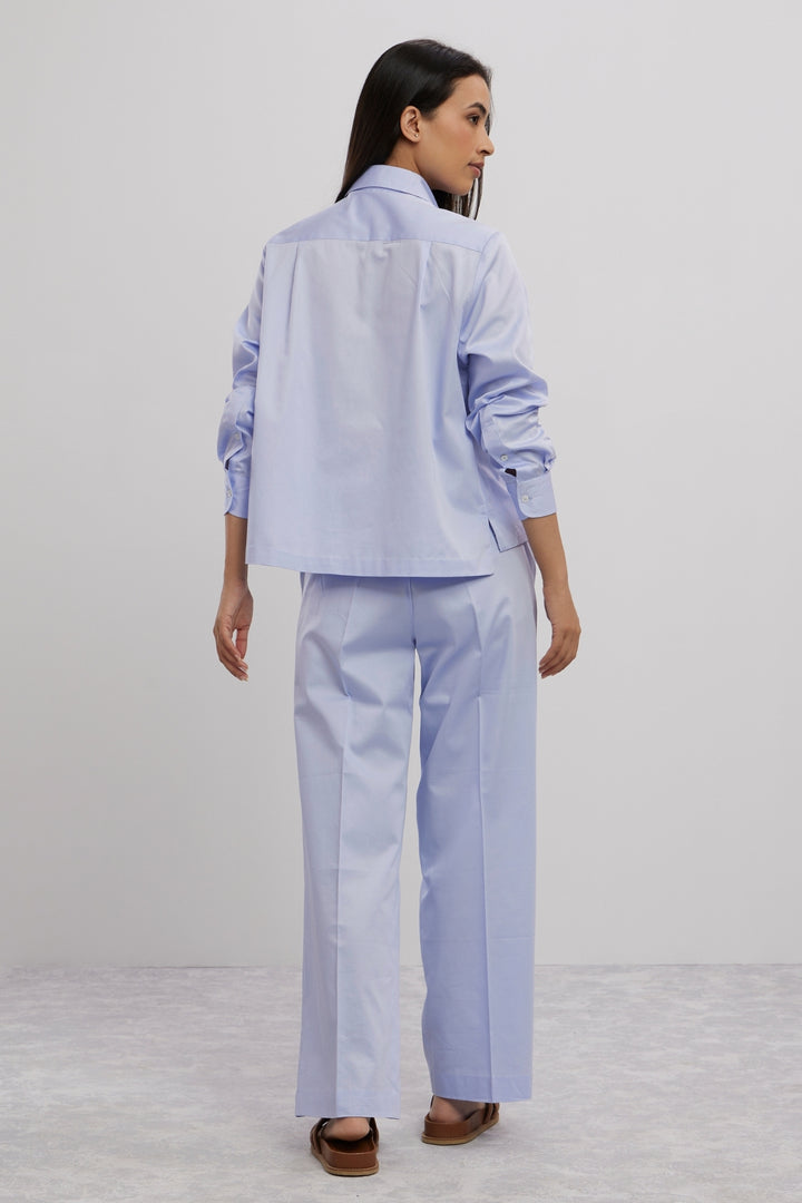 SKY BLUE SWAROVSKI HEART CROP SHIRT WITH LOOSE PANTS - PALLAVI SWADI  