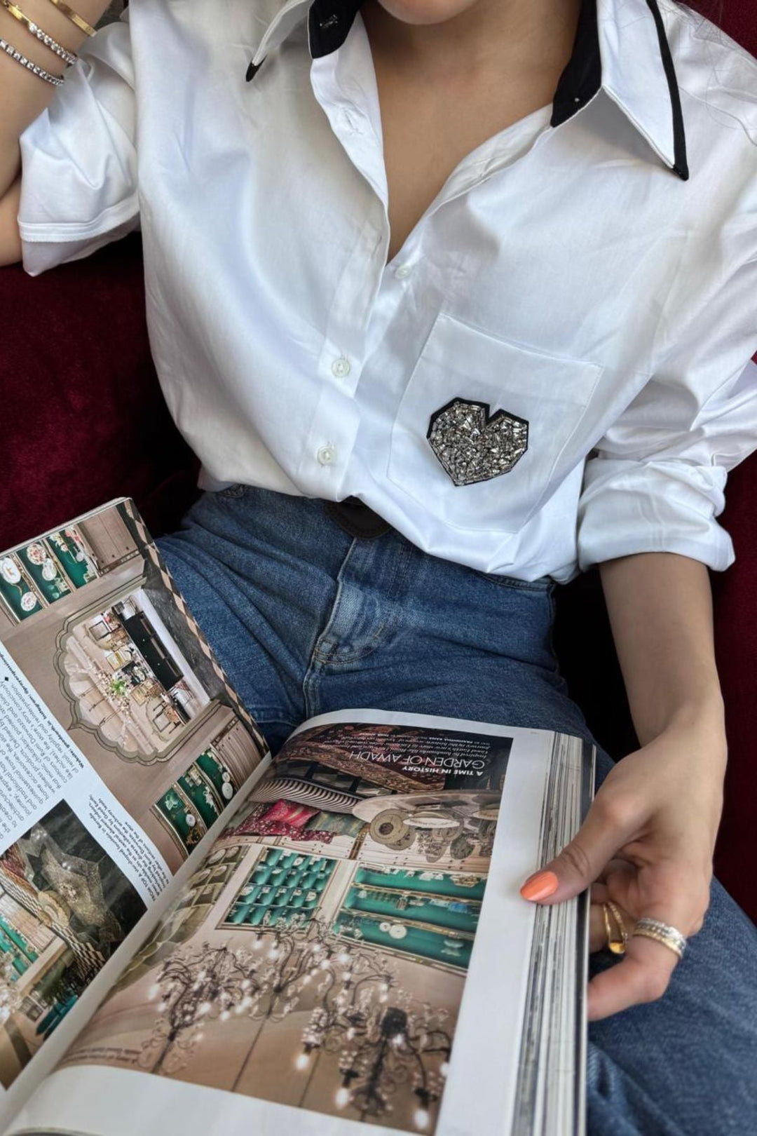 White Swarovski Heart Shirt