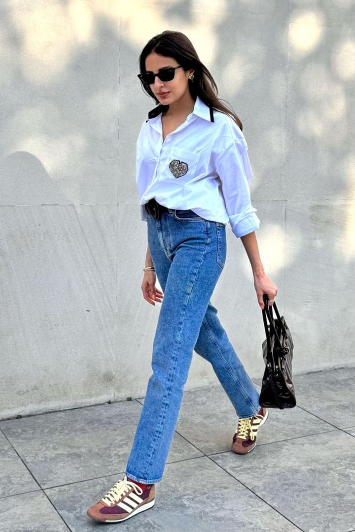 White Swarovski Heart Shirt