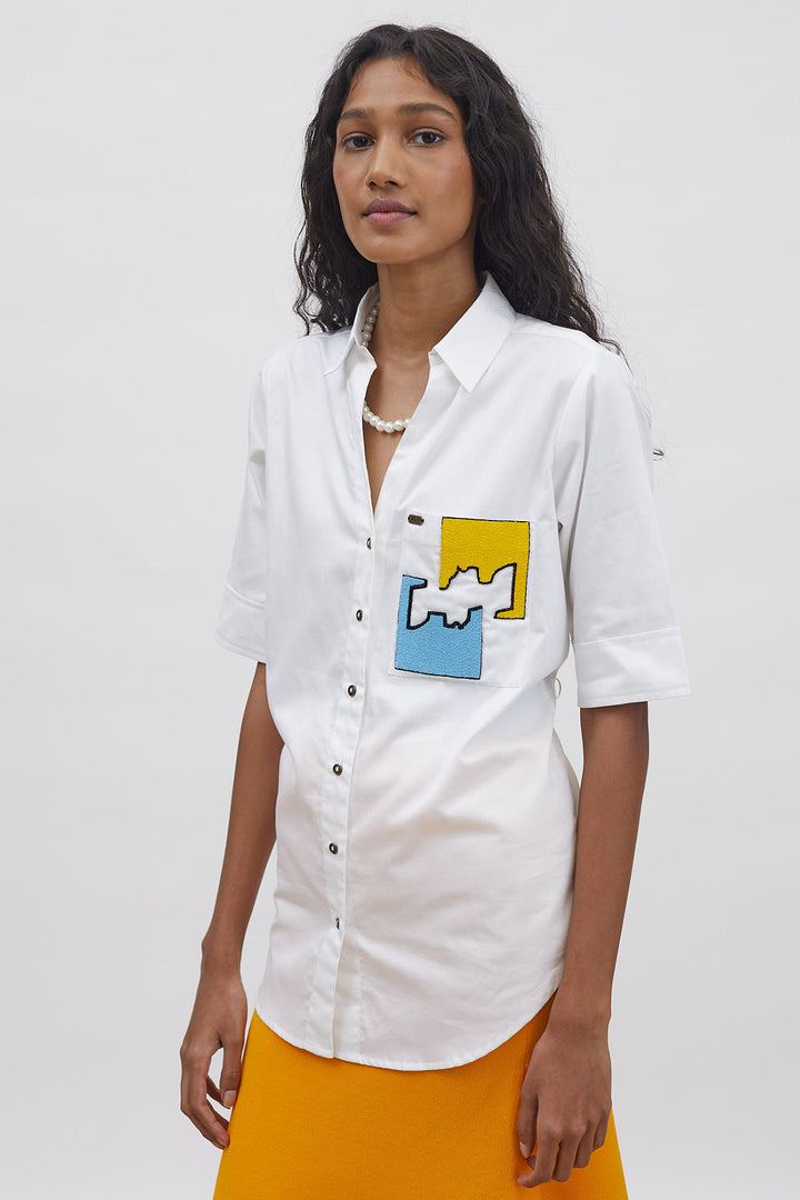 White Puzzle Pop Embroidered Shirt