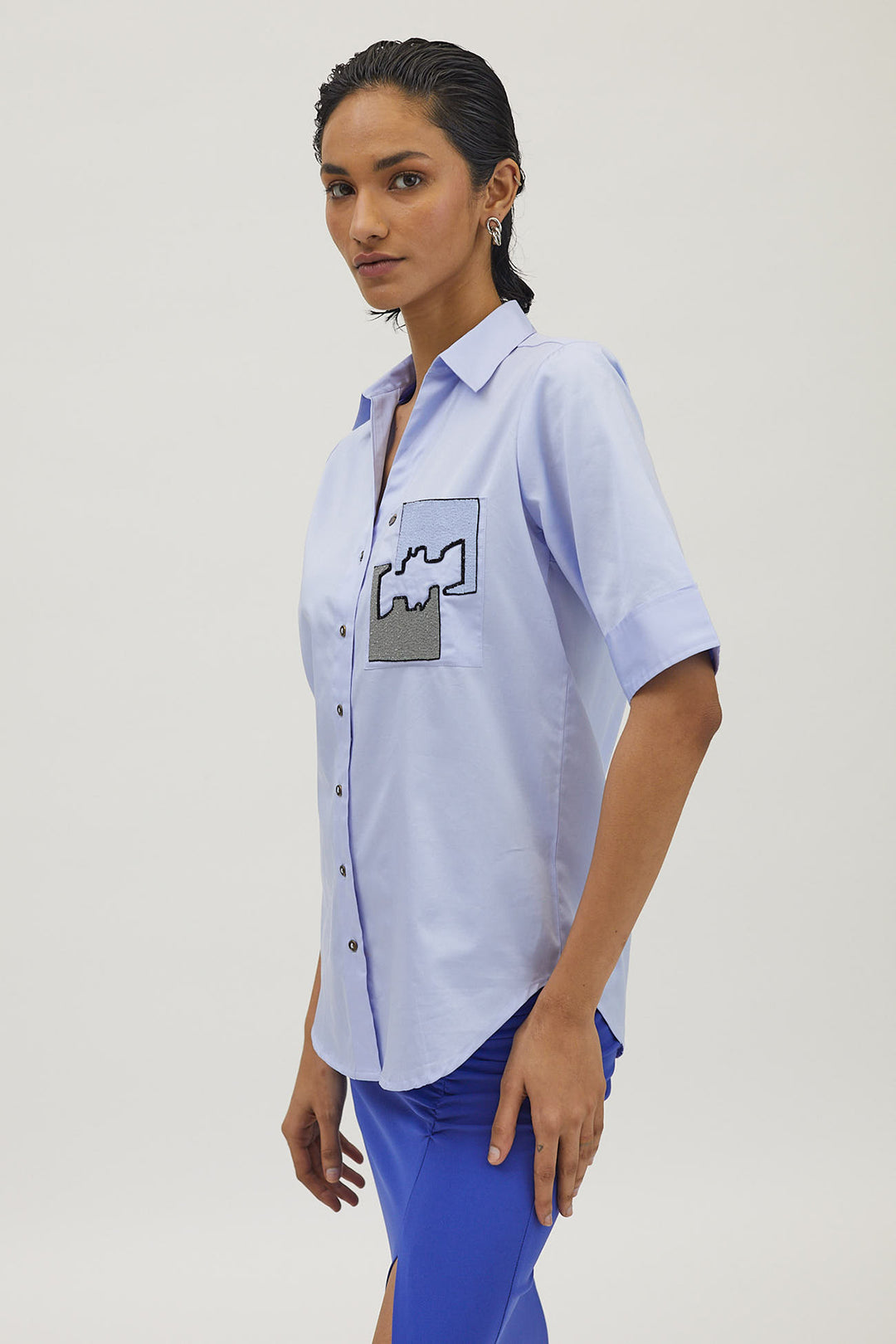 Sky Blue Puzzle Pop Embroidered Shirt