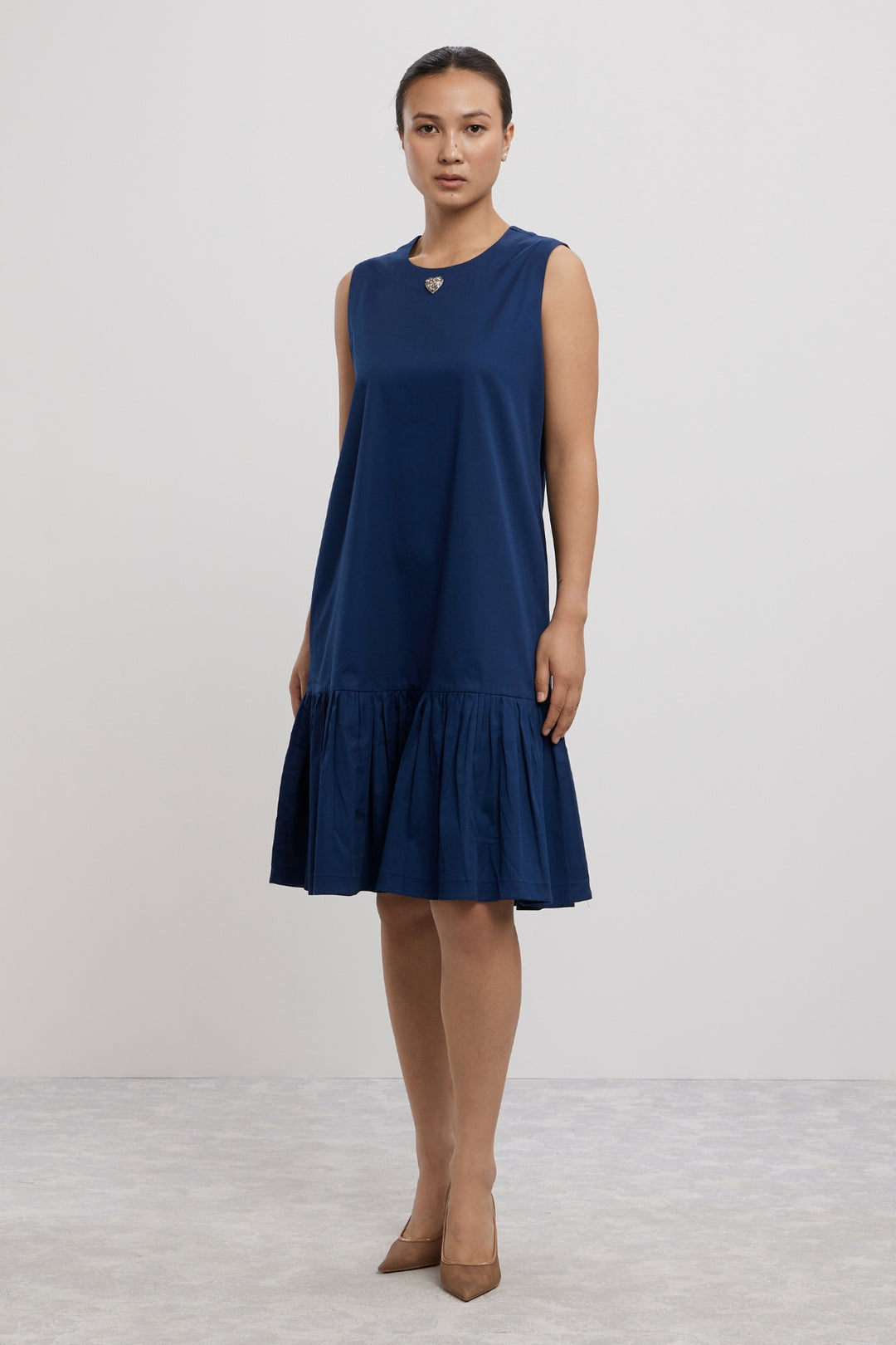 MIDNIGHT BLUE BABY SWAROVSKI HEART FRILL DRESS - PALLAVI SWADI  