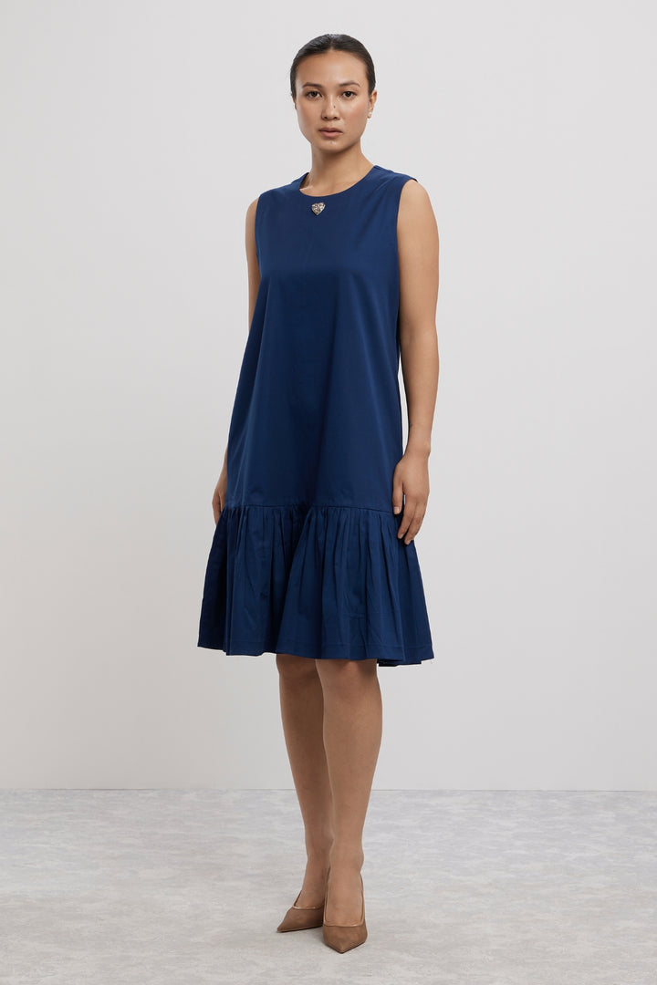 MIDNIGHT BLUE BABY SWAROVSKI HEART FRILL DRESS - PALLAVI SWADI  