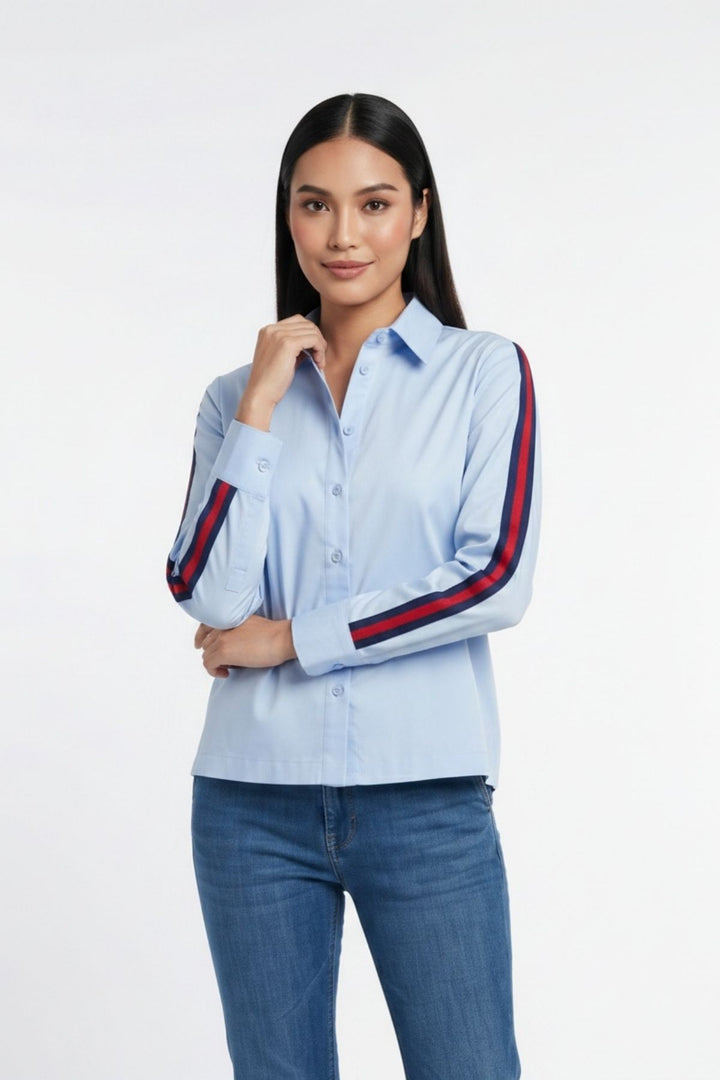 Sky Blue Ribbon Crop Shirt