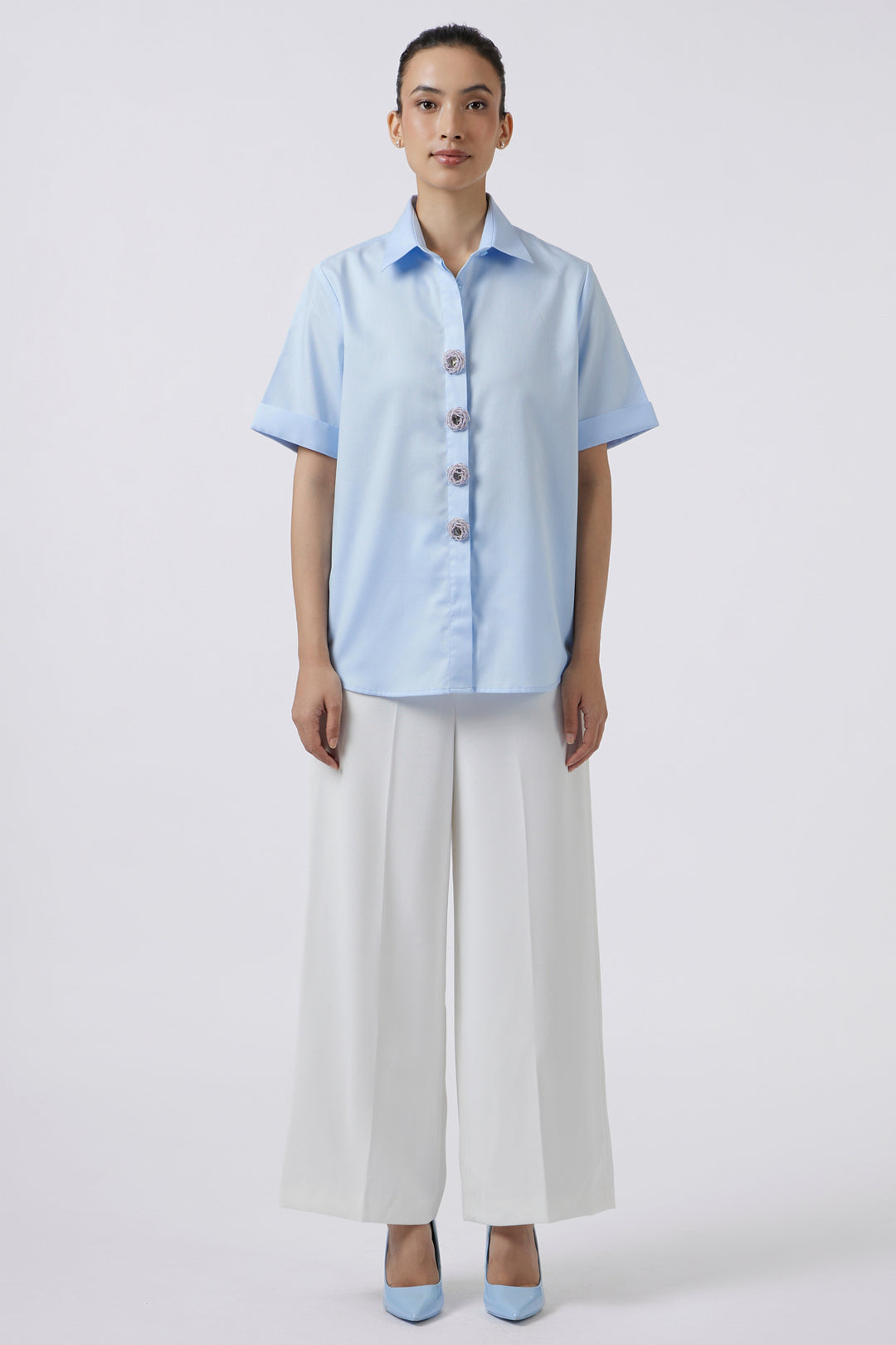 PEARL BUTTON POWDER BLUE SHIRT